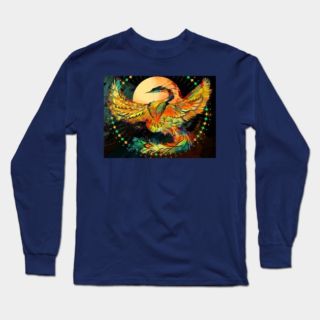 Blue and Gold Phoenix Long Sleeve T-Shirt by RudeRubicante